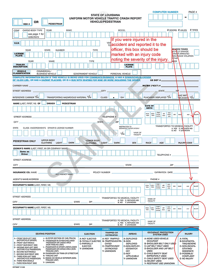 Baton Rouge Accident Report With Injury Codes