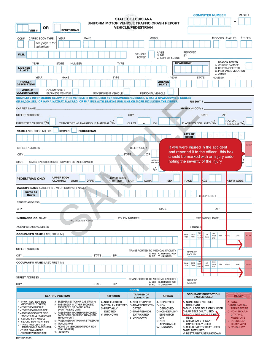 New Orleans Accident Report Injury Code