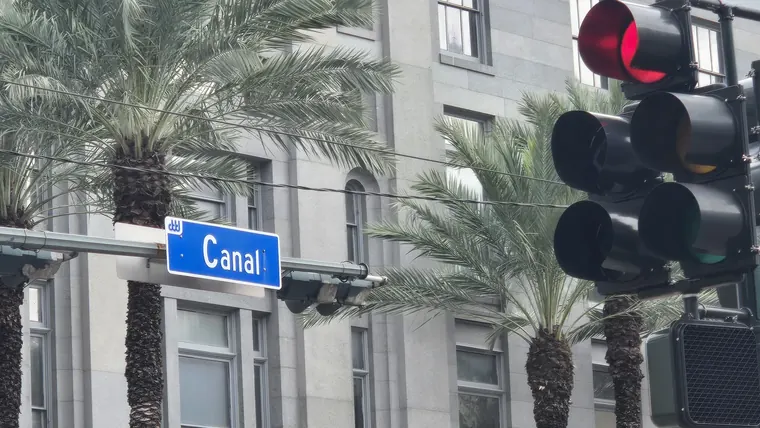 Red light at Canal Street in downtown New Orleans