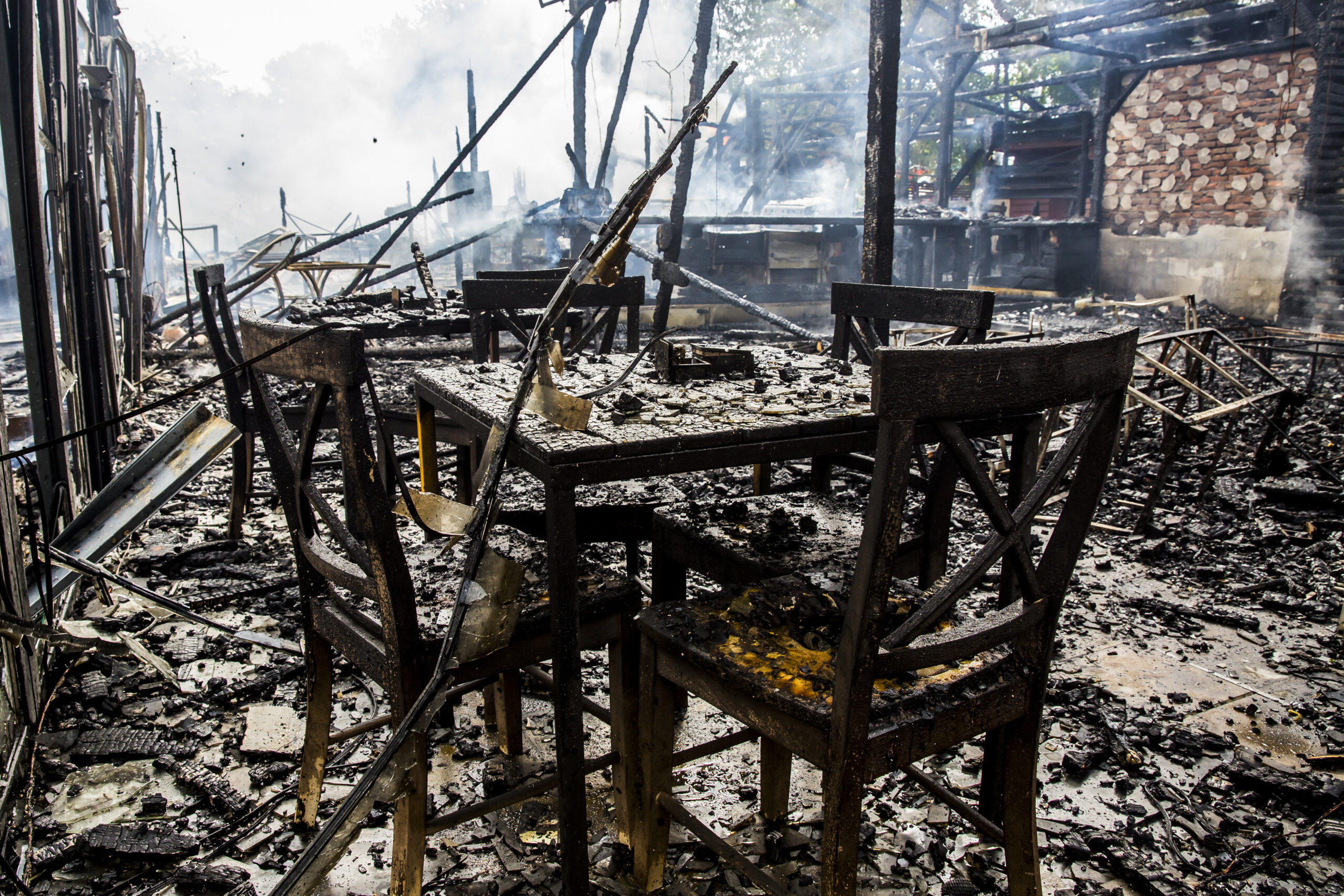 Interior of a building gutted by fire